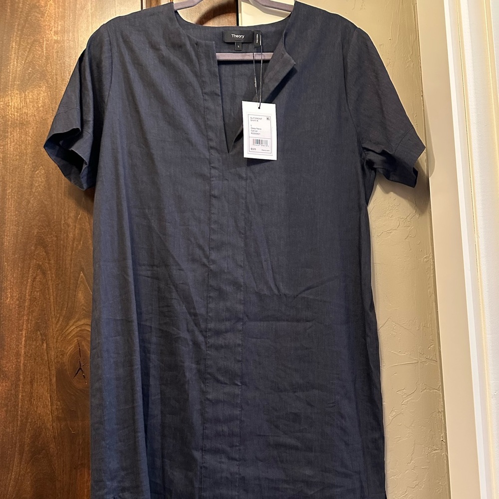 Theory slit front shift dress in deep navy